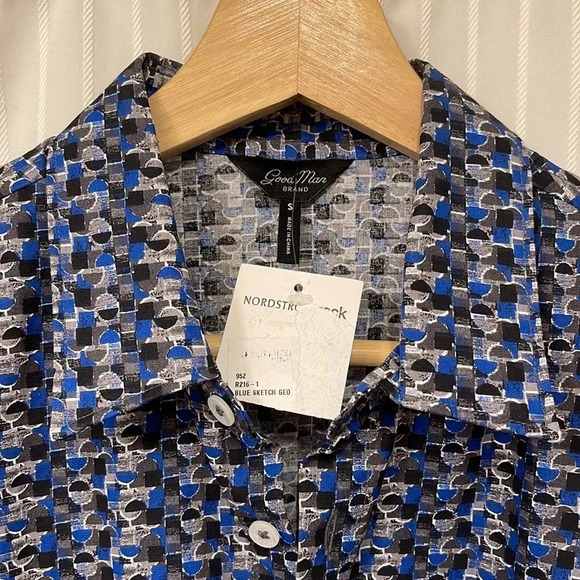 NWT!! GOOD MAN BRAND - Long Sleeve Button-Down Dress Shirt - Blue Sketch Geo - Picture 6 of 7
